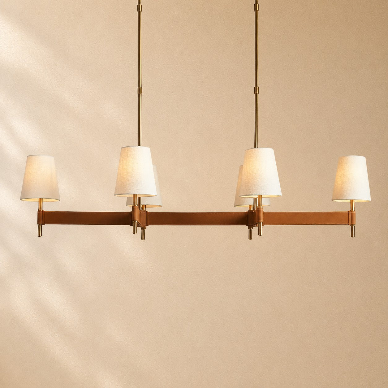 Harvey Leather Brass Linear Chandelier