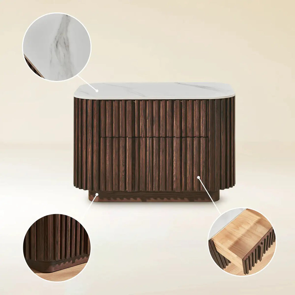 Haven Fluted Oak Stone Nightstand