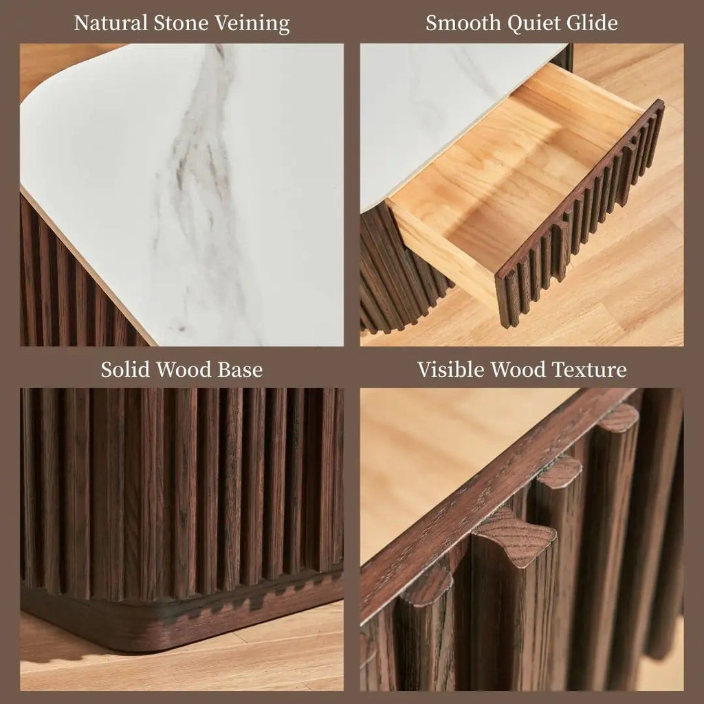 Haven Fluted Oak Stone Nightstand