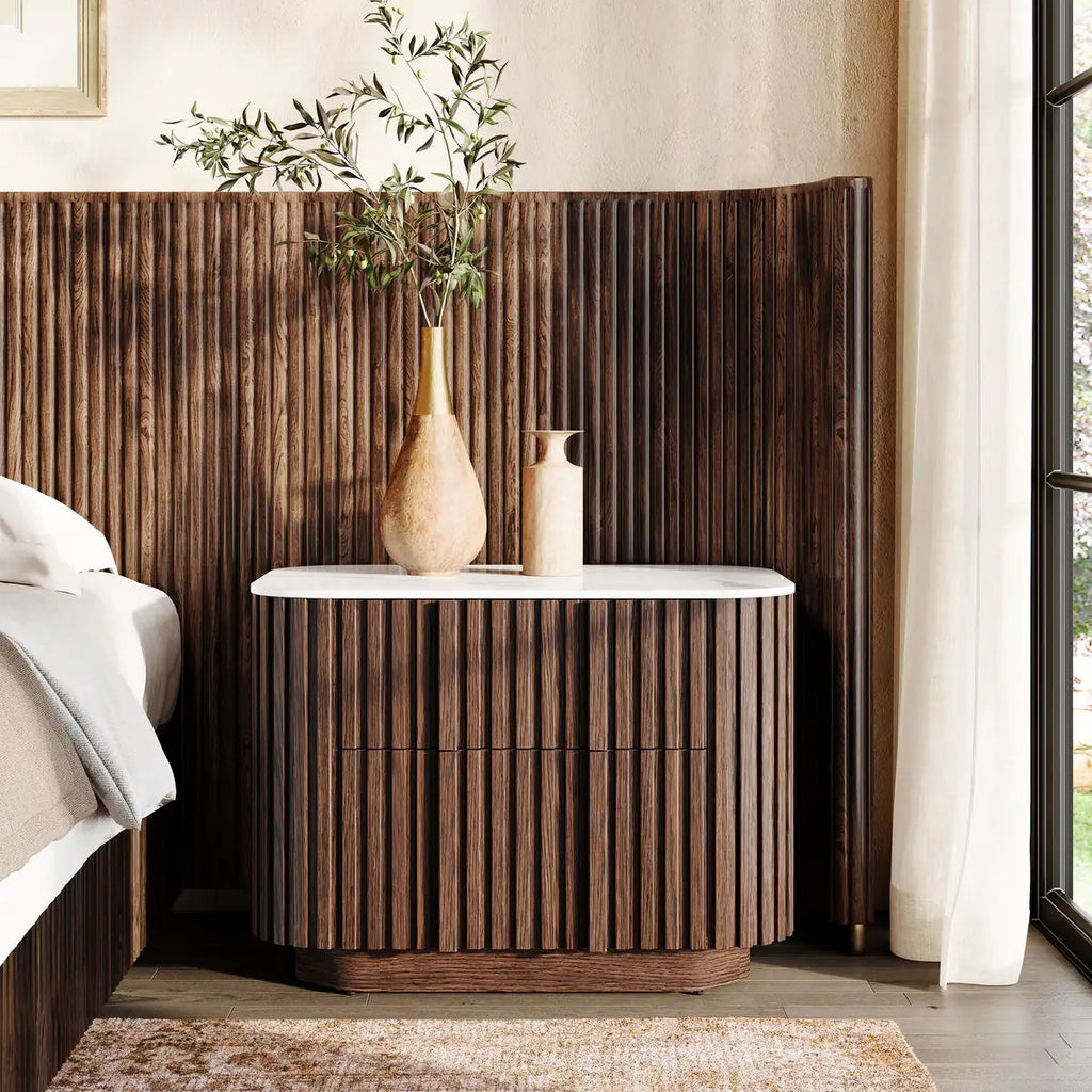 Haven Fluted Oak Stone Nightstand