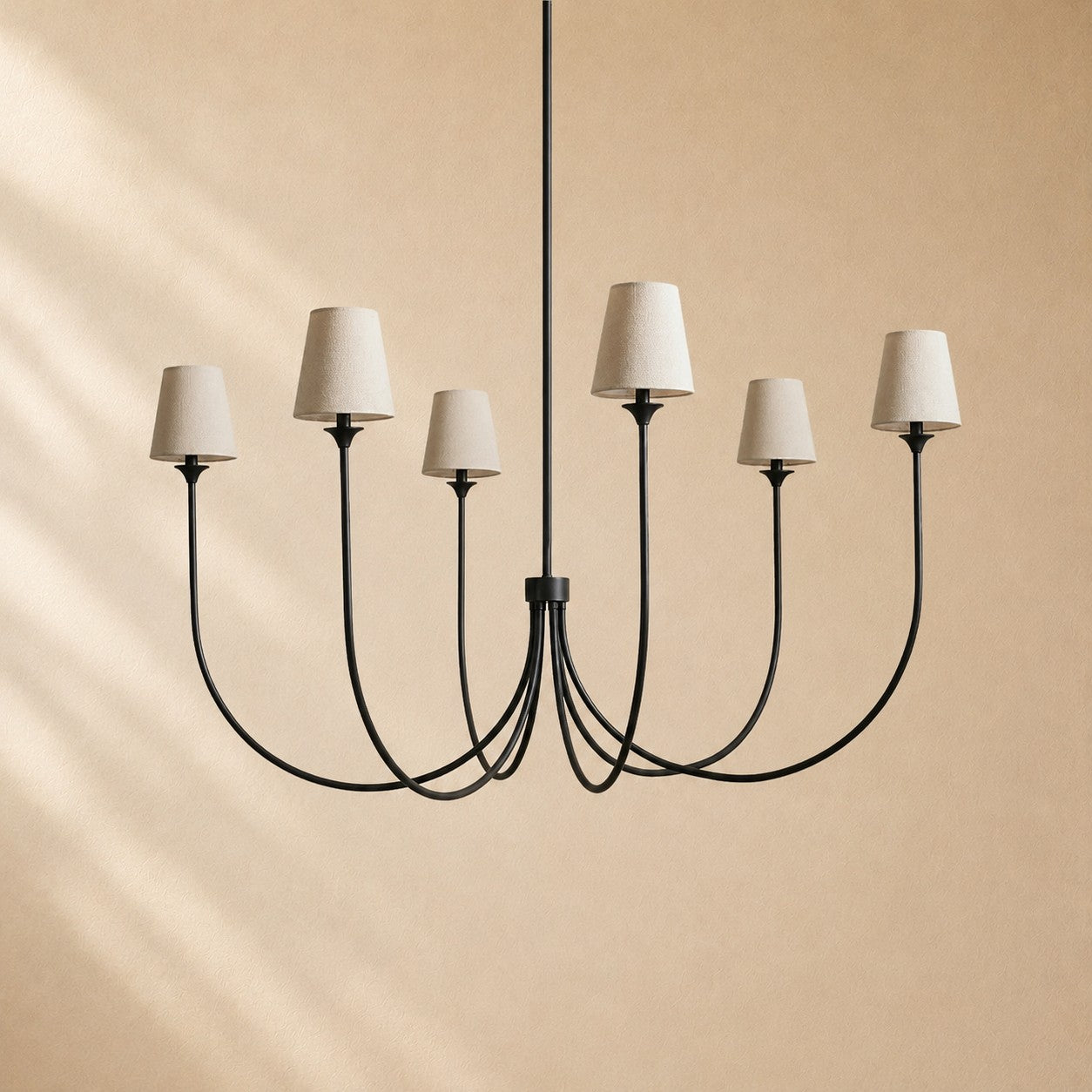Hume 6-Light Curved Arm Chandelier with Linen Shades