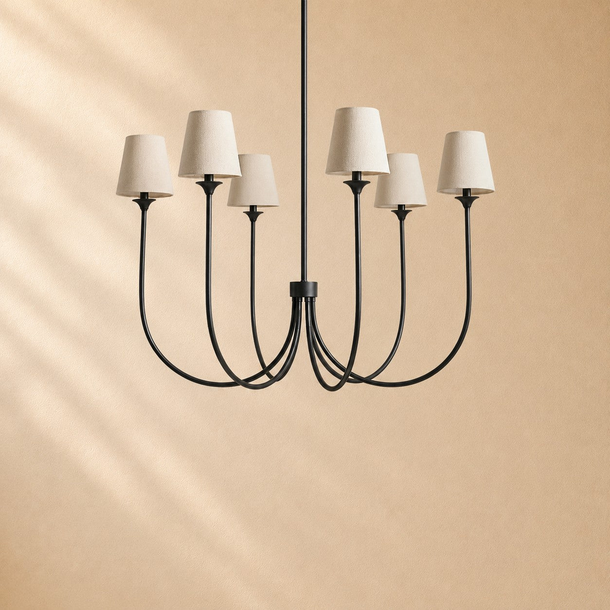 Hume 6-Light Curved Arm Chandelier with Linen Shades