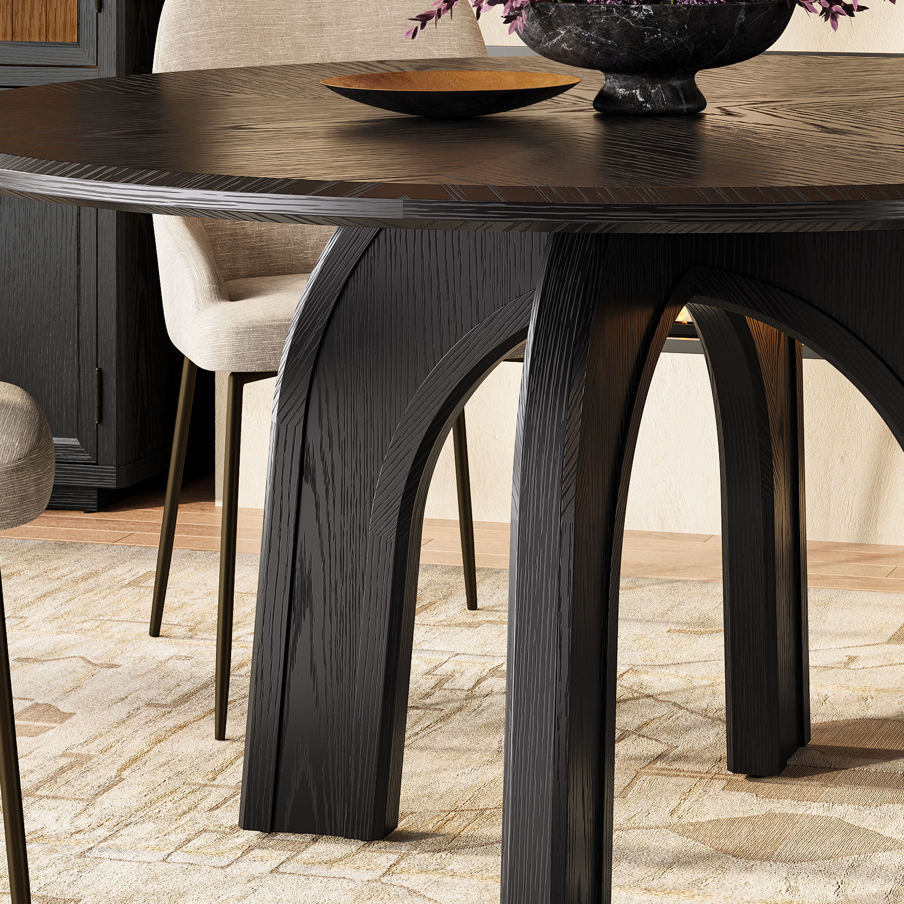 Kael Arch Solid Oak Round Dining Table 60"D