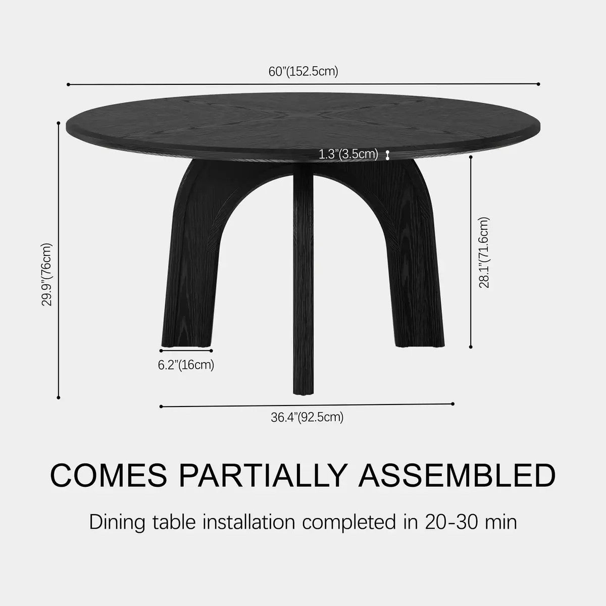Kael Arch Solid Oak Round Dining Table 60"D