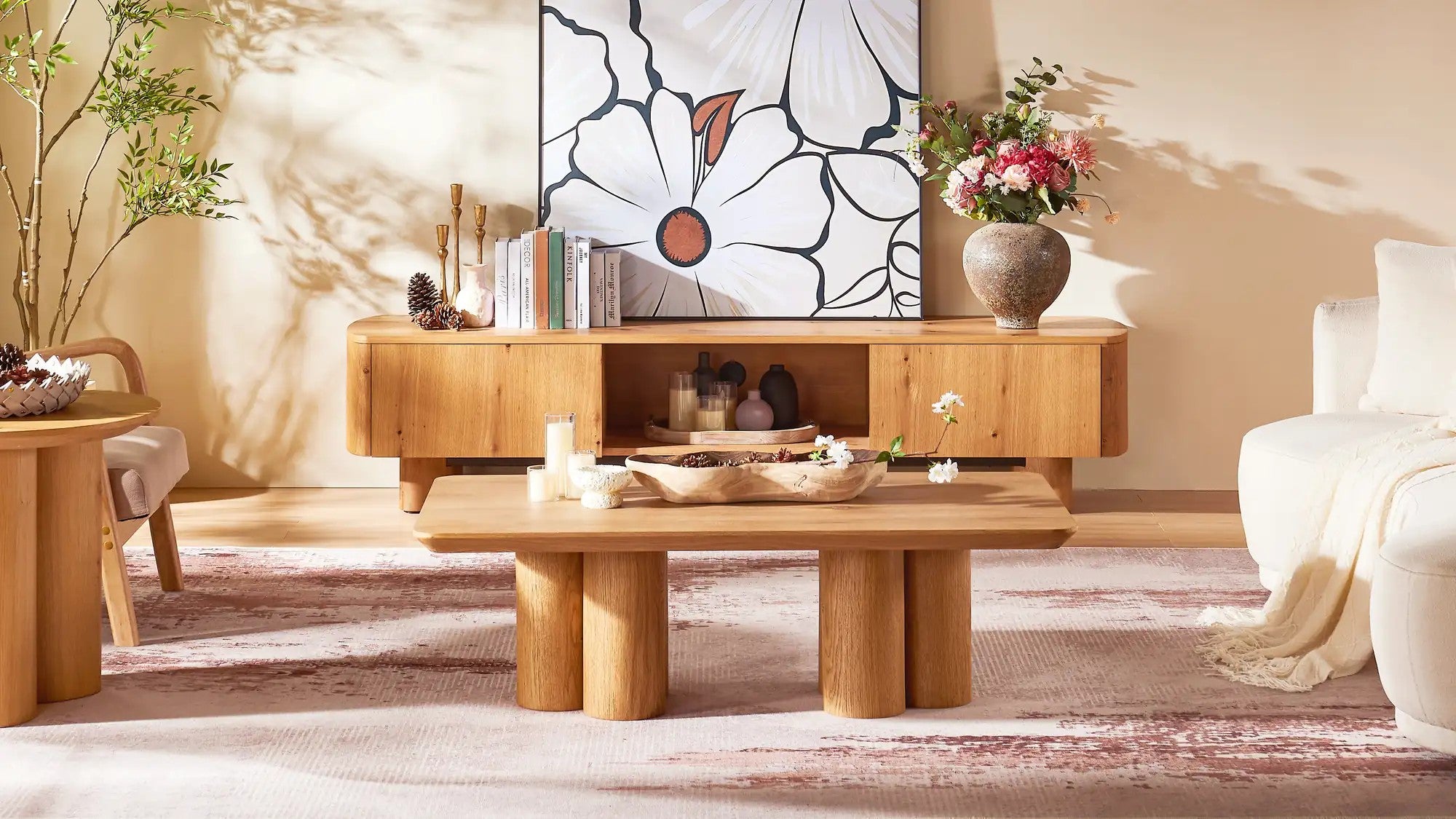 Lira Solid Oak Round Coffee Table 47"W