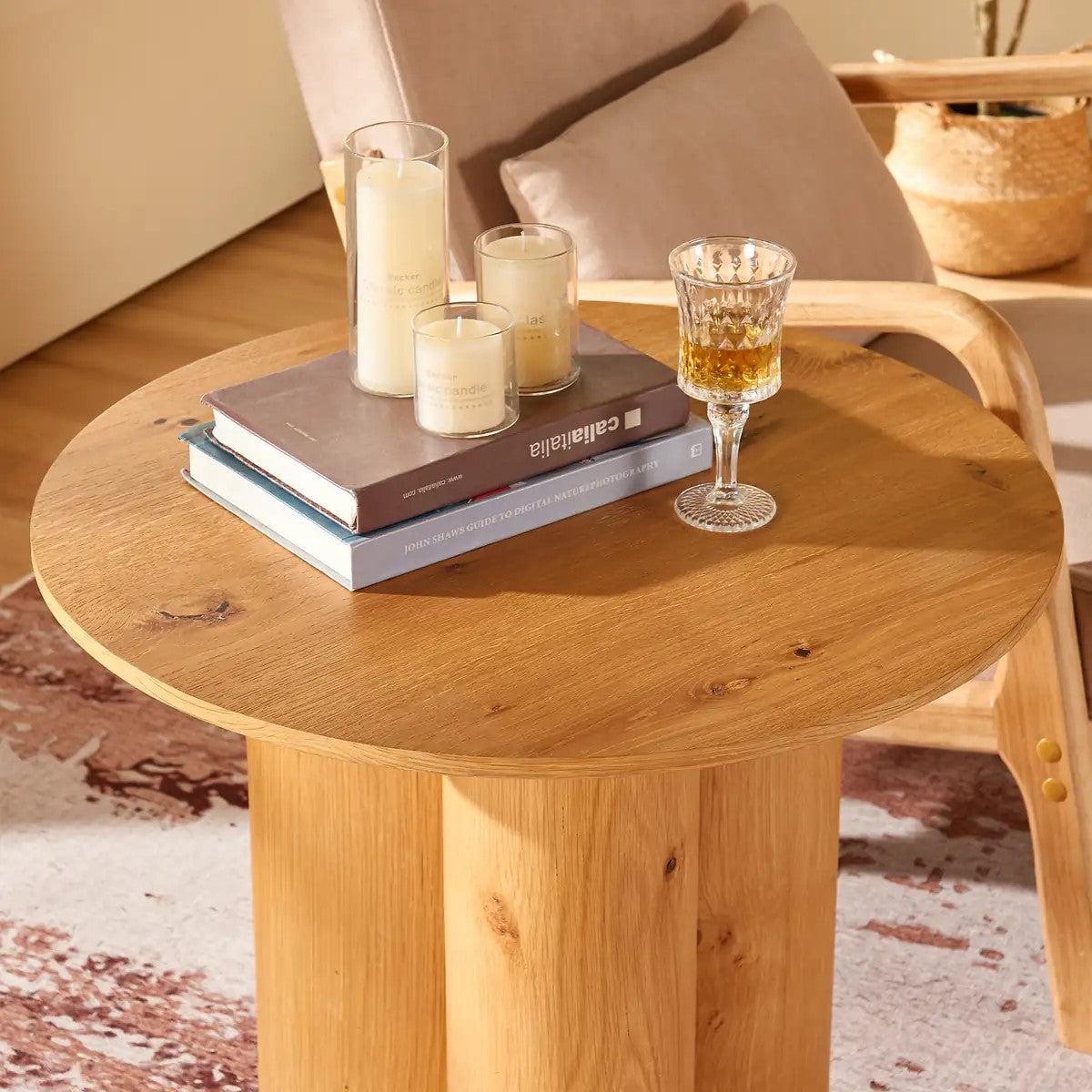 Lira Solid Oak Side Table 24"D