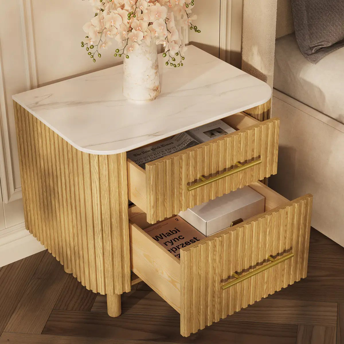 Nova Fluted Solid Oak Nightstand