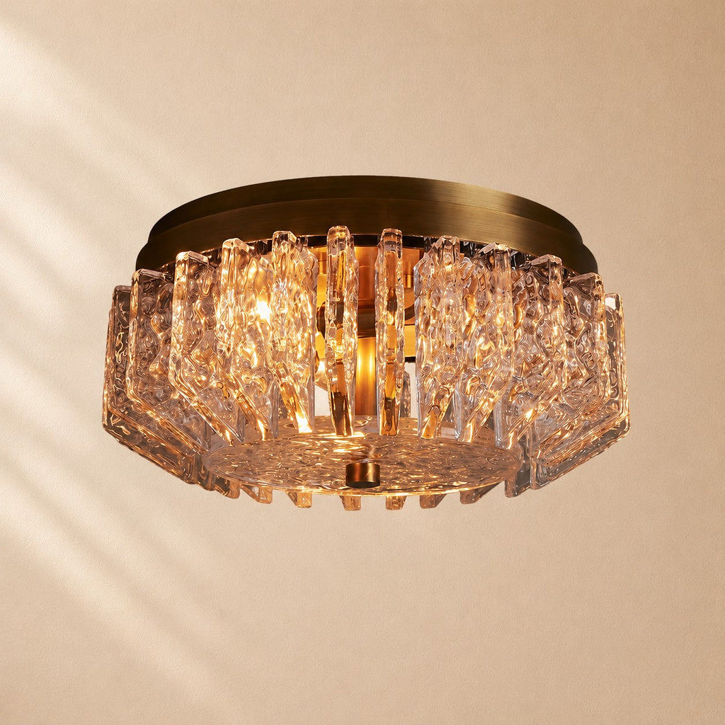 Steele Deco Brass Flush Mount with Textured Glass Panels