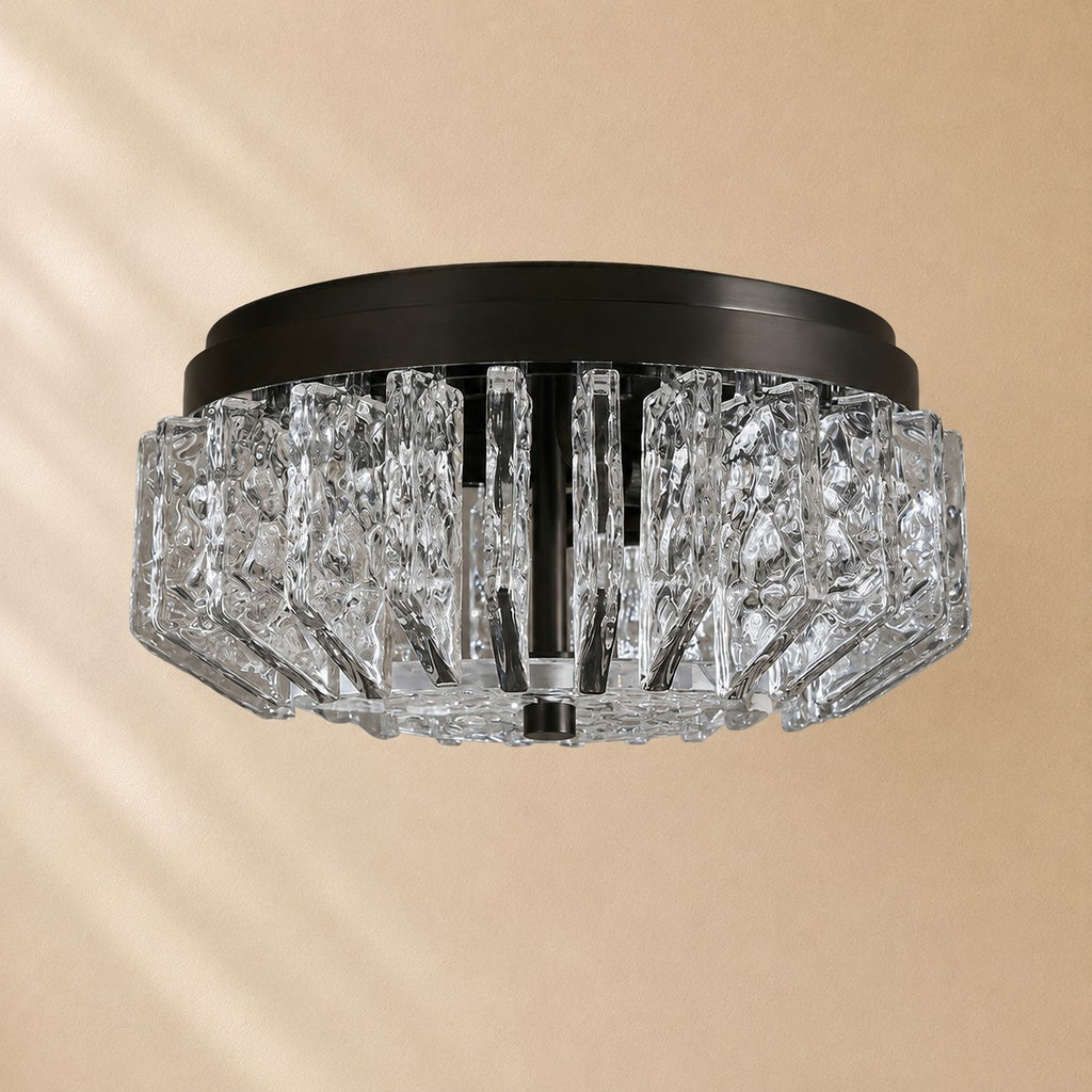 Steele Deco Brass Flush Mount with Textured Glass Panels