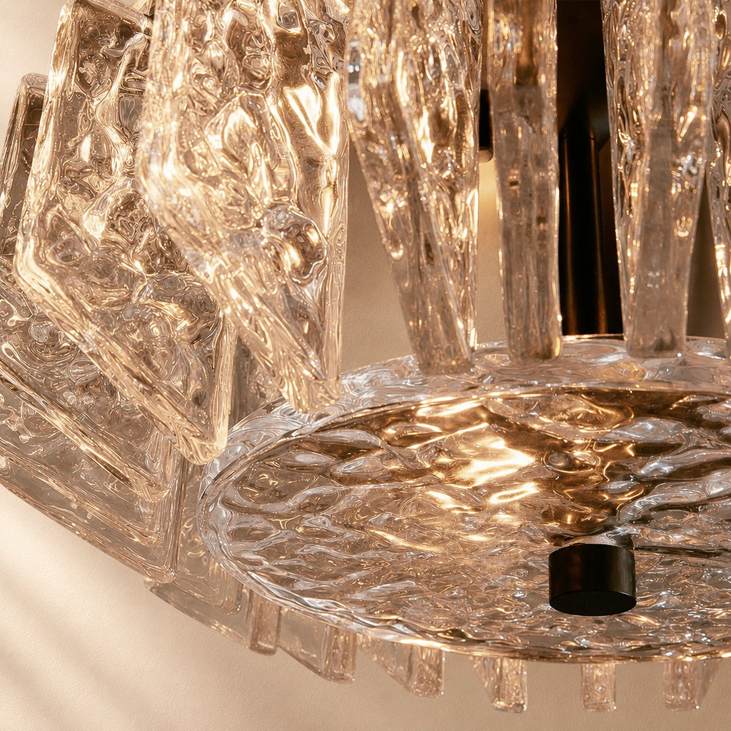 Steele Deco Brass Flush Mount with Textured Glass Panels