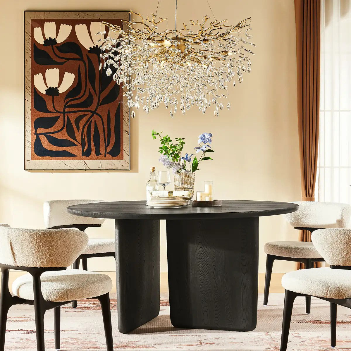 Veyrah Sculptural Solid Wood Round Dining Table