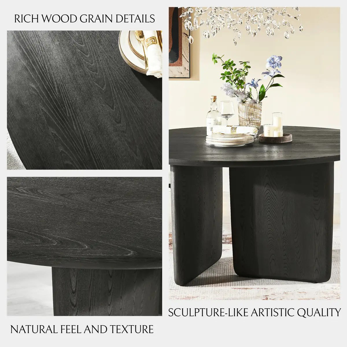 Veyrah Sculptural Solid Wood Round Dining Table
