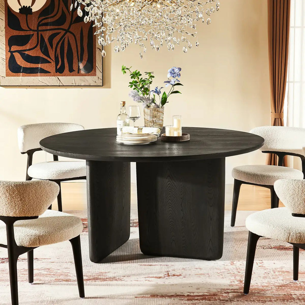 Veyrah Sculptural Solid Wood Round Dining Table